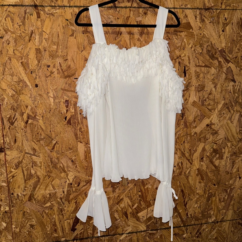 Dress-U-II by Sharon White Pleated Cold Shoulder Fringe Top Bell Sleeve 3X (M)